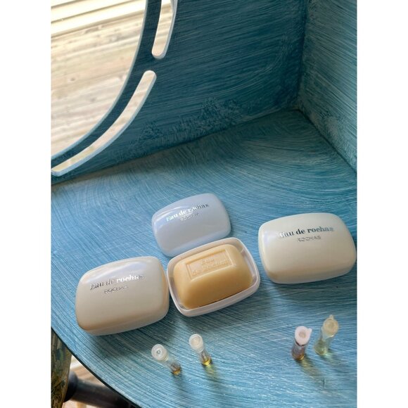 Vtg 3 Eau de rochas Rochas Perfume Soaps In White Case New 2 Mystere De Rochas - Picture 1 of 7
